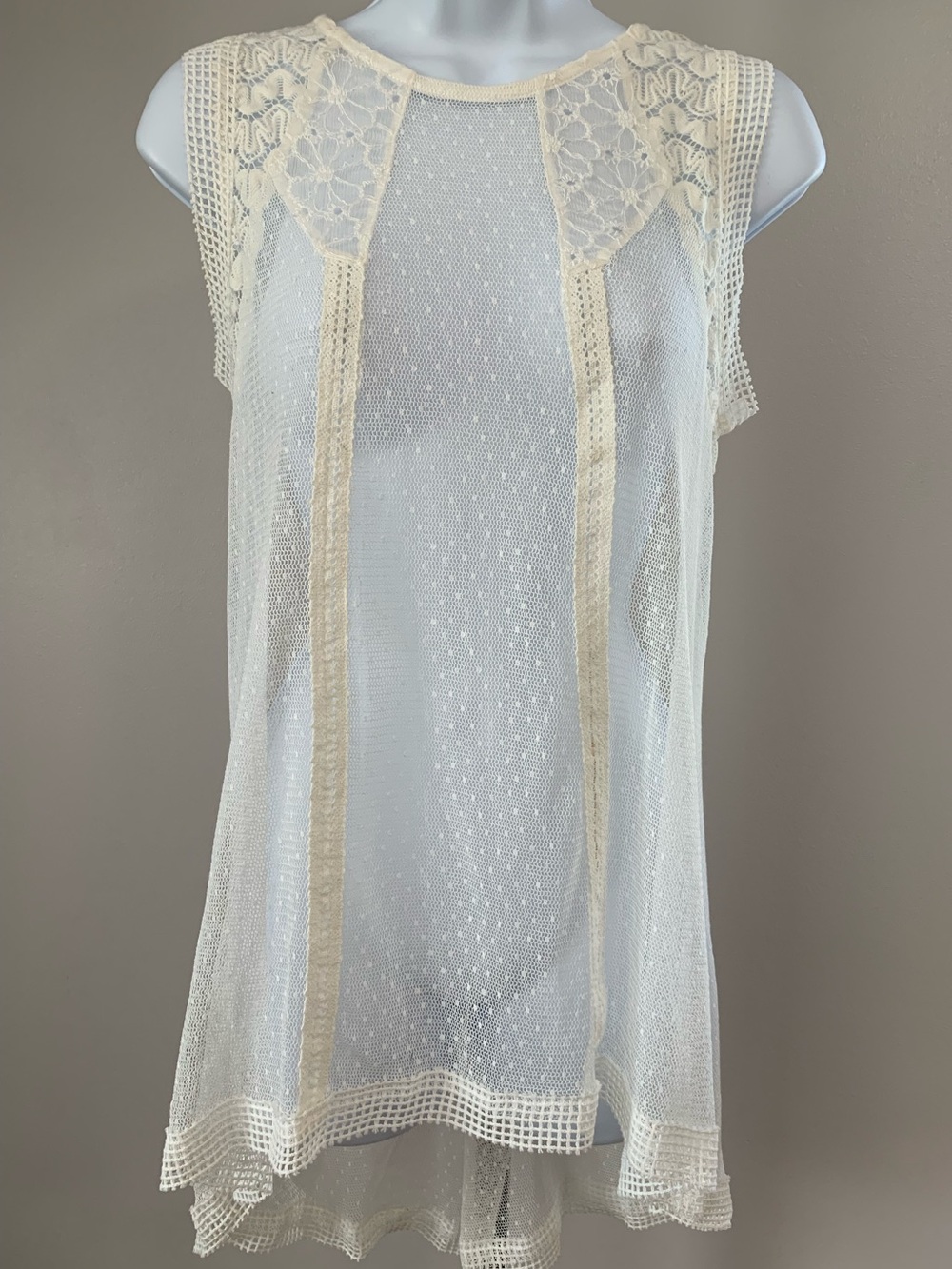 NWOT Aratta Silent Journey Sheer Lace Panel Sleeveless Tunic - Cream